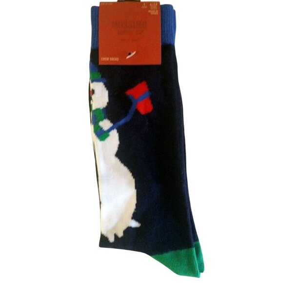Mossimo Crew Socks Snowman Design Adults Navy Blue Green White NEW - Picture 1 of 2